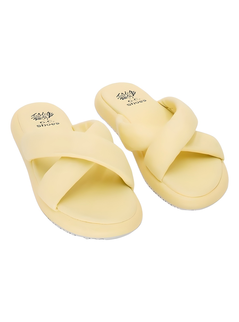 GC Shoes Nalani Puffy Crisscross Slide Sandals Yellow Size 6.5M